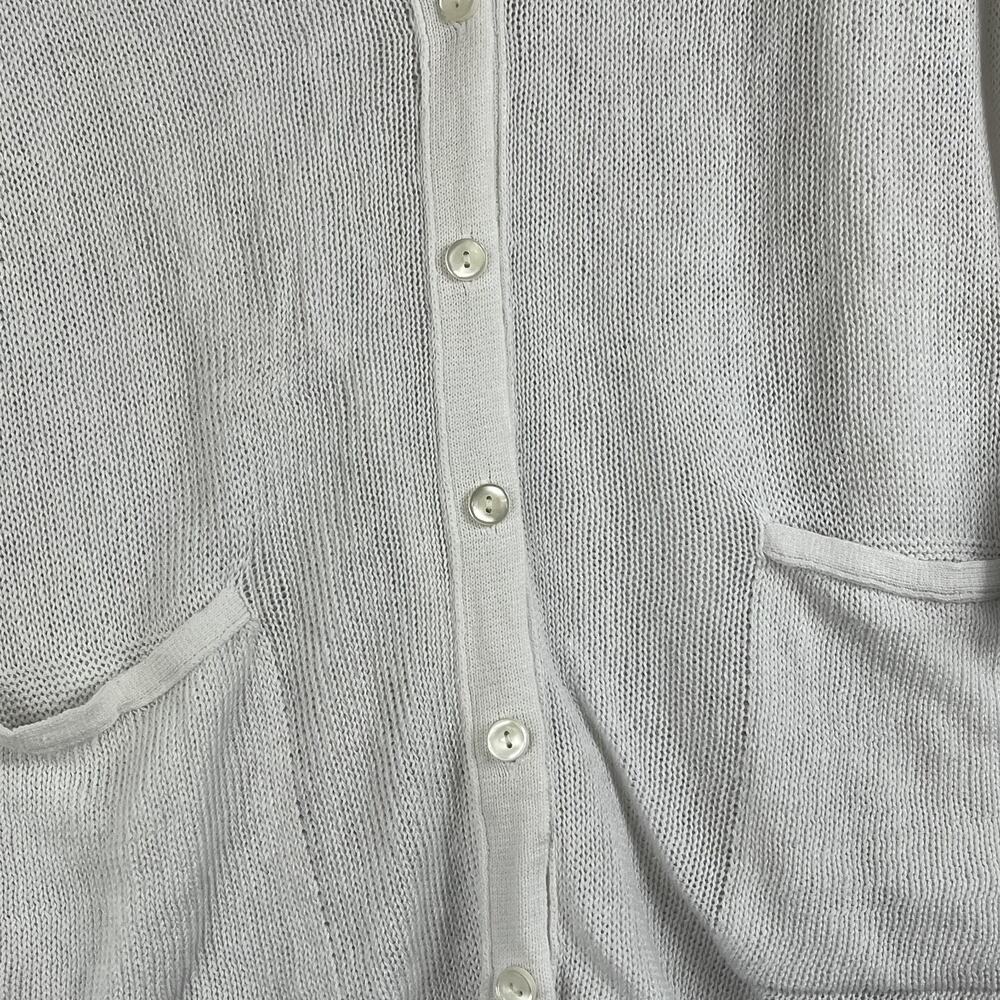 J Jill Sweater Cardigan Women's Size L White Linen Blend Buttons Pockets - Picture 2 of 7